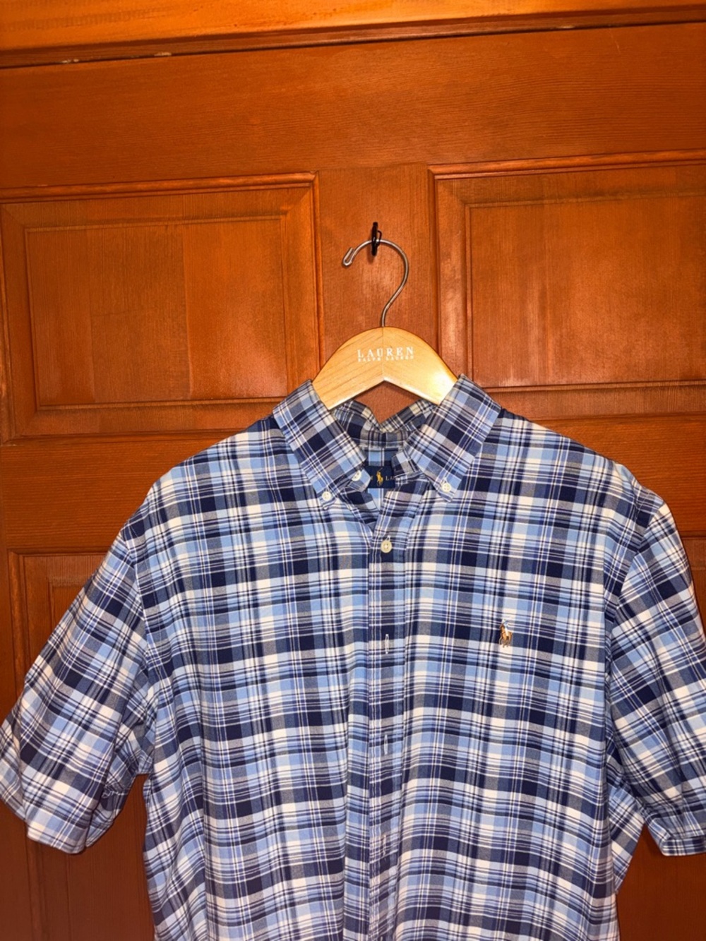 Ralph Lauren Navy and White Plaid Short-Sleeve Button-Down Shirt